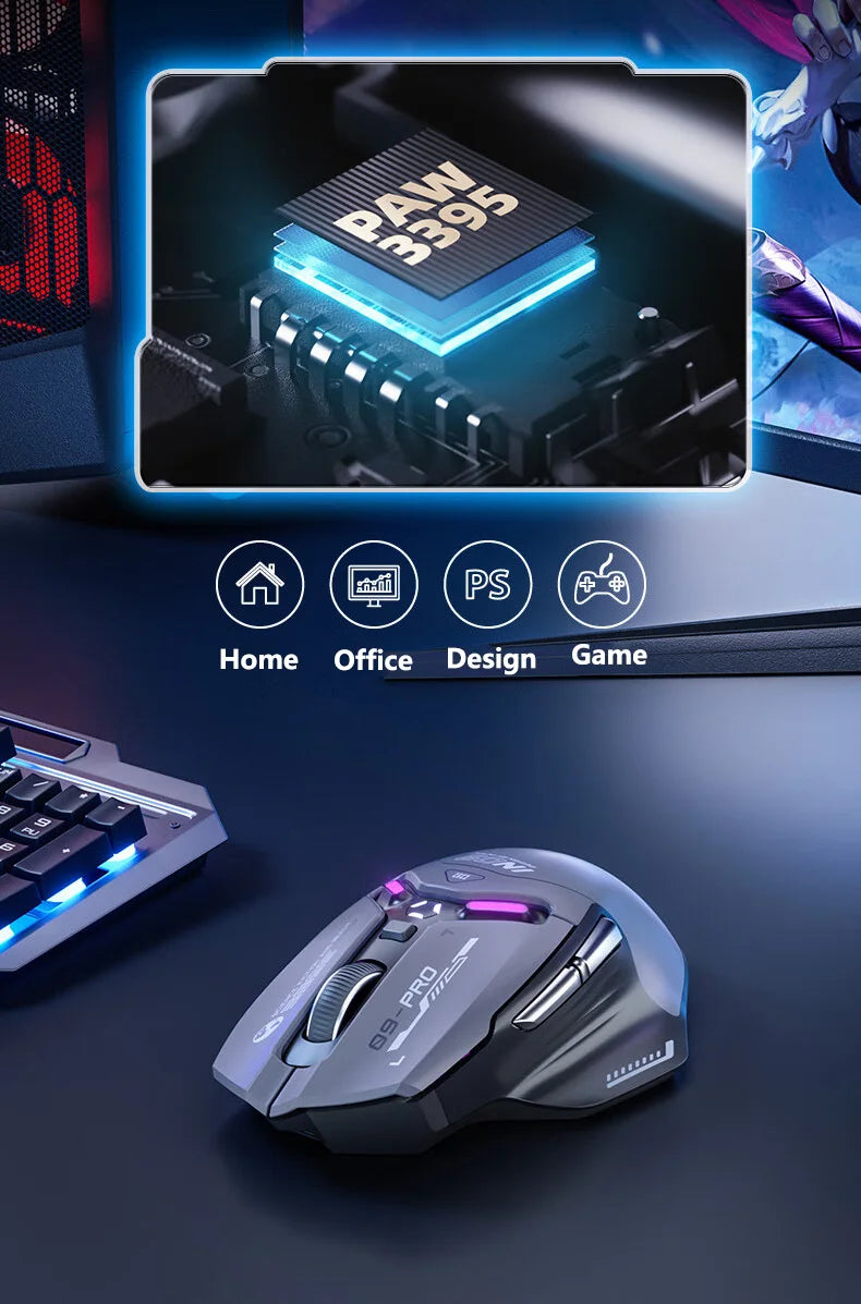 Inphic IN9PRO Wireless Gaming Mouse 26000 DPI Tri-Mode Bluetooth RGB Ergonomic Gaming Mouse with PAW3395 Sensor & 8K Polling Support