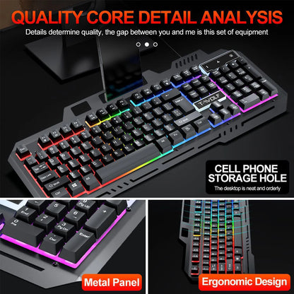 104 Keys Gaming Keyboard and Mouse Combo with RGB Backlit, All-Metal Panel Waterproof Light Up, USB Wired Computer Keyboards Gaming