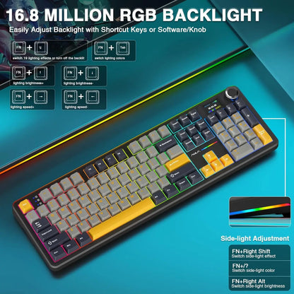 AULA F108 PRO Wireless Mechanical Keyboard 3 Mode RGB Backlit Gaming Keyboard With Screen 8000mAh Battery 104 Keys Hot Swappable