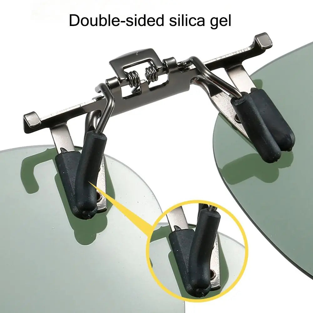 Metal Clip Clip-On Polarized Sunglasses Convenient Rimless Flip-up Sun Glasses for Prescription Glasses UV400 Polygonal Shades