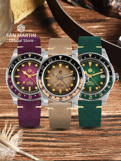 San Martin 2025 Men's Watches Retro NH34 GMT Sandwich Dial 40mm Bidirectional Sapphire Bezel Luxury Sports Watch 20Bar SN0134