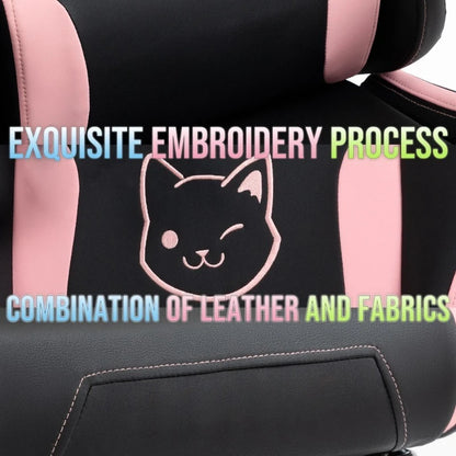 Uroczy fotel gamingowy z kocimi uszami i podnóżkiem, różowy fotel komputerowy kawaii, ergonomiczne siedzisko dla gracza z wysokim oparciem i podparciem lędźwiowym w kształcie kociej łapki