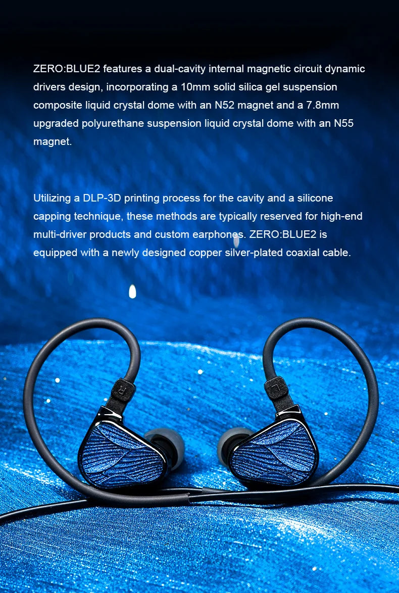 TRUTHEAR Zero:BLUE2 Dual Dynamic Driver Earphones Wired IEMs, HiFi In-Ear Headphones with Detachable 0.78mm 2Pin Cable, 3.5mm Plug