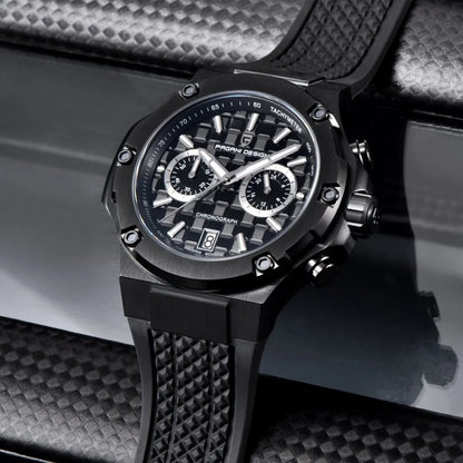 PAGANI DESIGN PD-YS032 Men's Quartz Watch 44mm Japan VK64 Movt Stainless Steel Case Rubber Strap Sapphire Glass 100M Waterproof