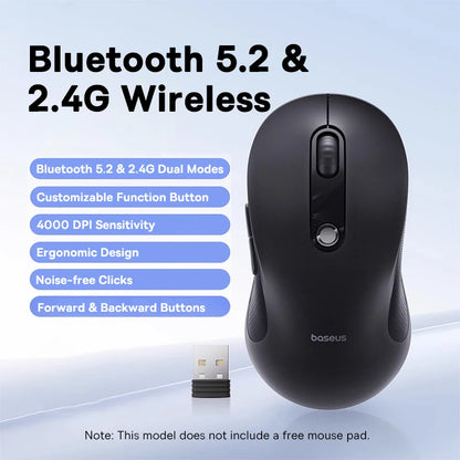 Baseus Wireless Mouse Bluetooth 5.3 Ergonomic Silent Mouse, 2.4GHz Rechargeable Office Mouse with 7 Buttons, Adjustable DPI for Laptop, MacBook, PC & Tablet