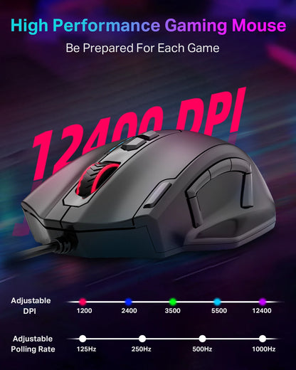 E-YOOSO X-41 Pro USB Wired Gaming Mouse, RGB Programmable Gaming Mouse with 12400 DPI, 11 Programmable Buttons, Ergonomic Optical Mouse for PC & Laptop