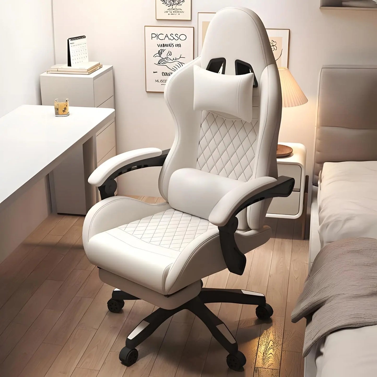 Hestora PU Leather Big and Tall Gaming Chair Ergonomic High Back Computer Chair with Footrest, Massage Lumbar Support, Adjustable Reclining Office Gaming Chair
