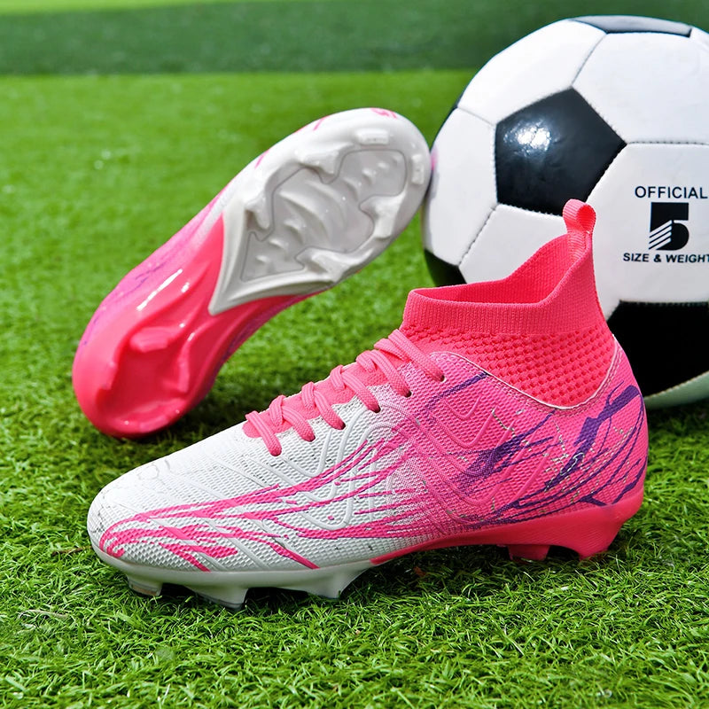 Nouvelles chaussures de football pour hommes, très vendues, chaussures de football à tige haute, crampons de futsal pour terrain en herbe, baskets d'intérieur de haute qualité, antidérapantes pour l'extérieur.