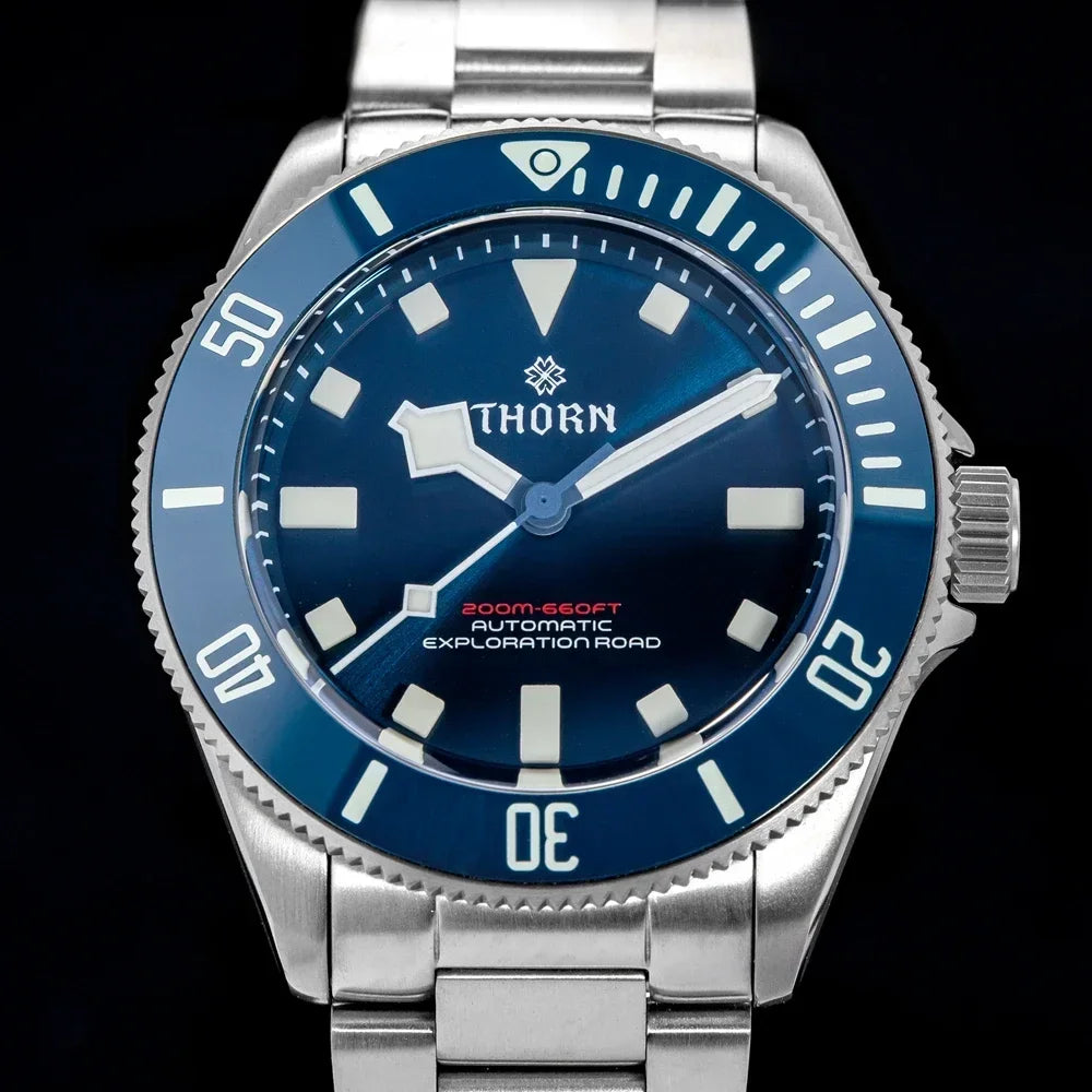 THORN 39mm Titanium Watch Men Homage Vintage PT5000 Movement Automatic Sapphire Crystal C3 Super Luminous 200M Waterproof Watch