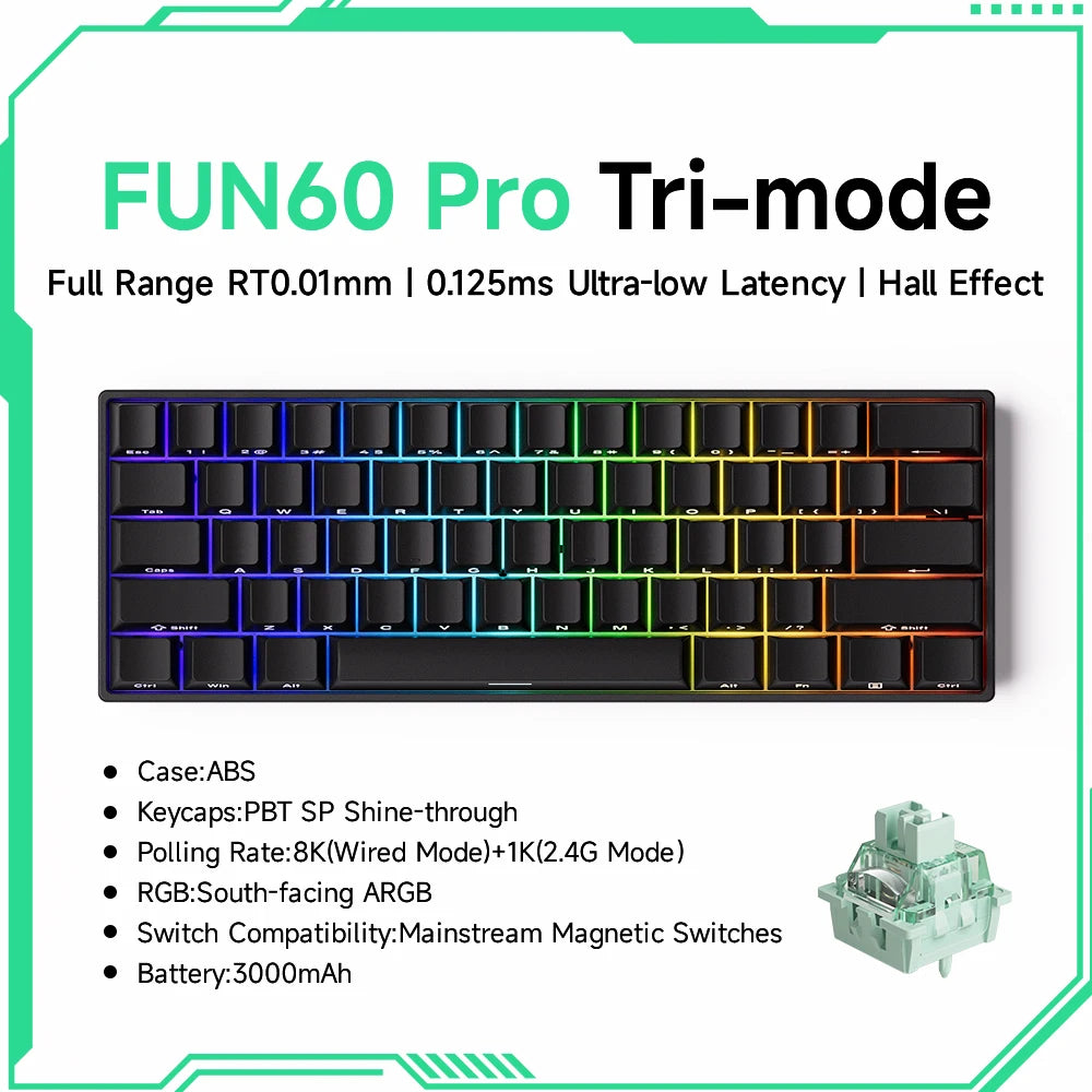Akko MonsGeek FUN60 Magnetic Switch Mechanical Keyboard 60% Gaming Keyboard with Rapid Trigger 0.01mm, 8K Polling Rate, ARGB, Custom Mechanical Keyboard