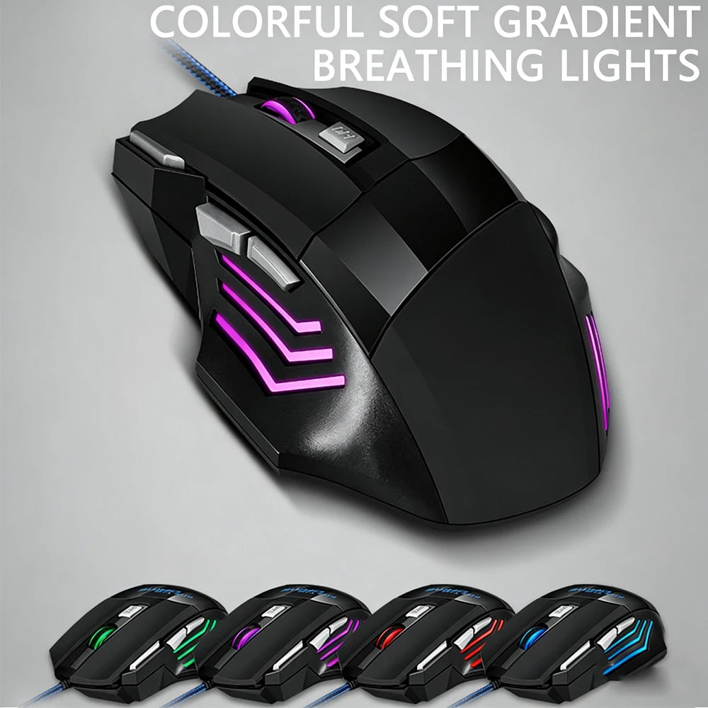 USB Wired Gaming Mouse RGB 2400 DPI Ergonomic Optical Mouse with 7 Buttons, RGB Backlit USB Wired Gaming Mouse for PC, Laptop & Office