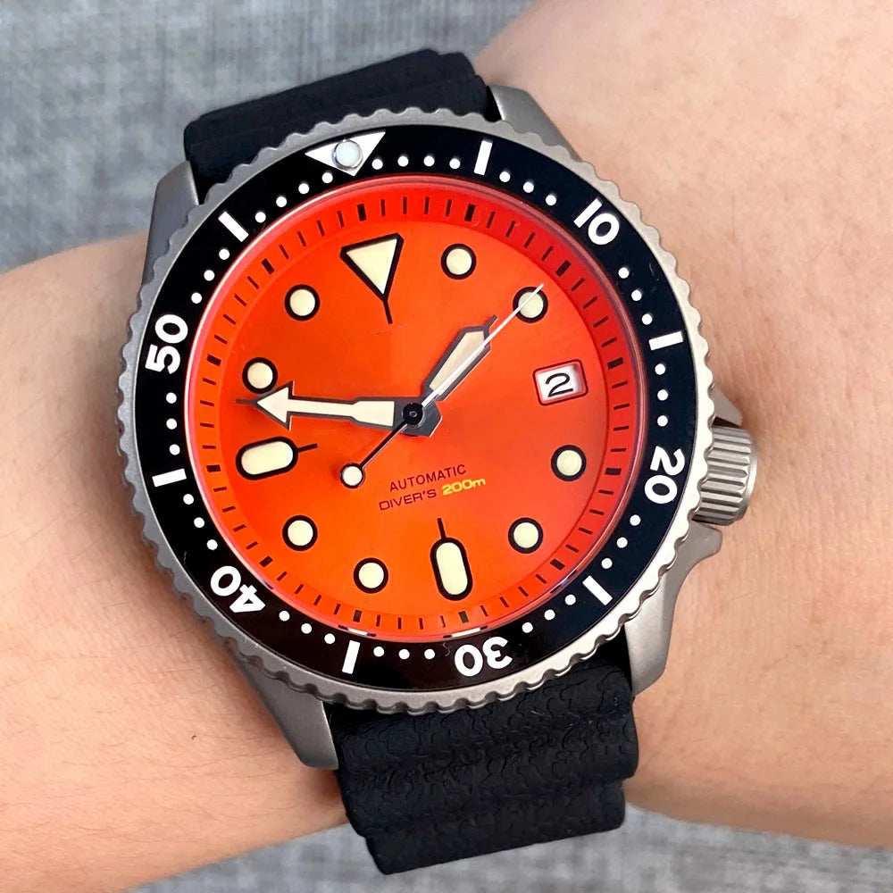 Titanium Diver NH35A Black Automatic 200M Men Watch Sapphire Glass 3.8 o'clock Date Rubber Black Ceramic Bezel
