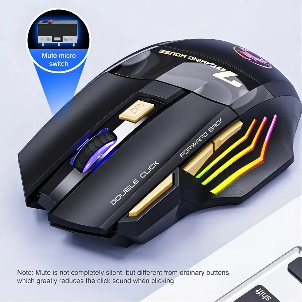 Wireless Bluetooth Mouse Rechargeable RGB Gaming Mouse, Ergonomic Silent Wireless Bluetooth Mouse with 7 Buttons, 3200 DPI Bluetooth Mouse for PC, Laptop & Mac