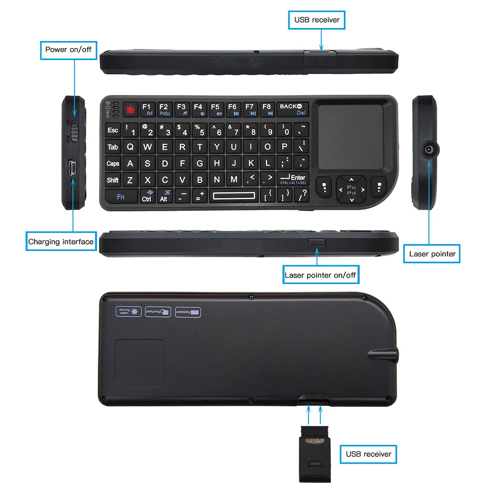 A8 Mini Wireless Keyboard 2.4G 7 Color Backlit 3 in1 Handheld Keyboard with Touchpad Air Mouse for Android TV Box PC Tablet