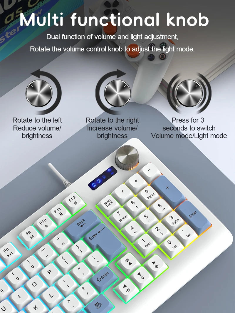 93 Keys Wired RGB Gaming Keyboard Two Tone PBT Ball Keycaps Mechanical Feeling Portable Keyboard for Laptop Office Gamer Typing