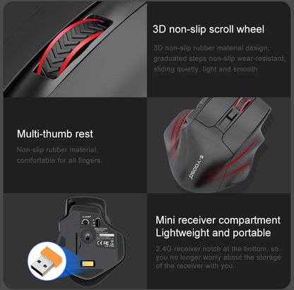 E-YOOSO X-31 Pro USB-gamingmus, stor, med Bluetooth-stöd, 2.4G trådlös, PAW3212, 4800 DPI, för gamers, dator, laptop och PC