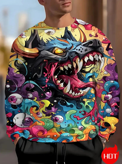 Men's Eagle Printed Casual Sweatshirts Long Sleeve Streetwear 3D Animal Printing Hip Hop Male Tops Plus Size Crewneck Pullover