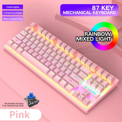 USB Mechanical Gaming Keyboard with Rainbow Backlit, Anti-Ghosting Keys, Blue Switches, Detachable Panel, Compact Wired Gaming Keyboard for PC Desktop