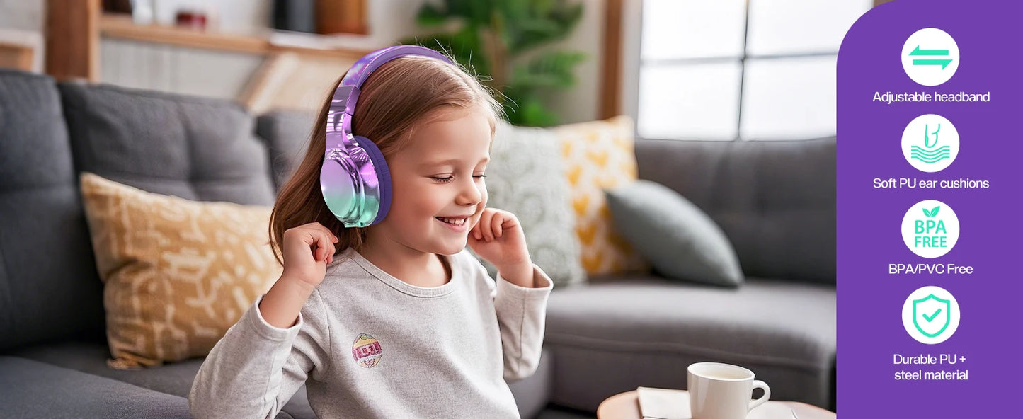 Gradient Kids Bluetooth Headphones Over Ear Girls Wireless Headphones With Mic Foldable Lightweight Headset Forfor School Travel