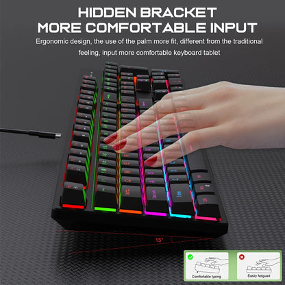 KEBIDUMEI RGB Mechanical Keyboard USB Wired Gaming Keyboard 104Keys Hot Swappable Ergonomic Keyboard Computer Accessories For PC