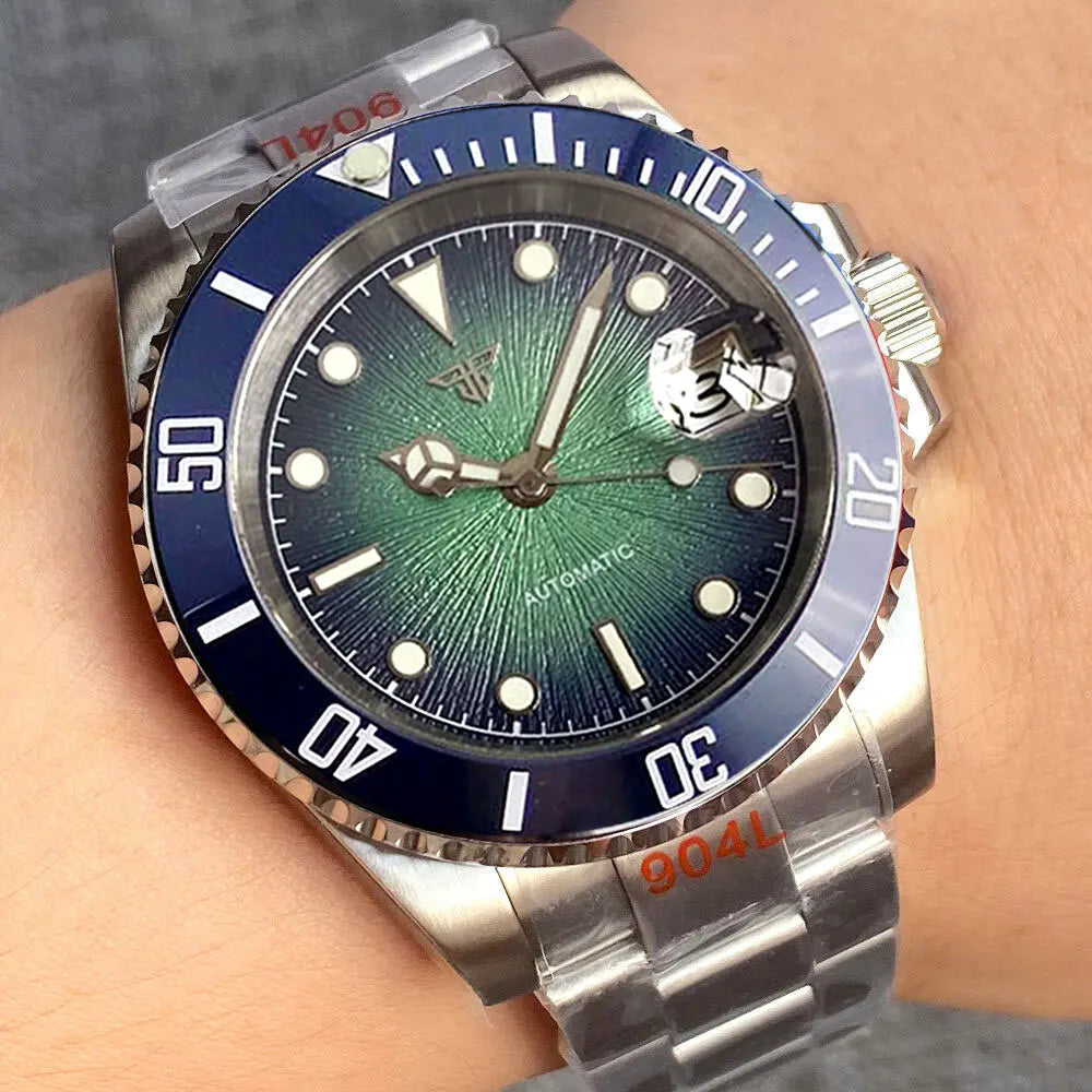 Tandorio Blue Dial 40mm Miyota 8215 PT5000 Mechanical Dive Watch Men 200M Waterproof Lume Sapphire Stainless Steel Bracelet