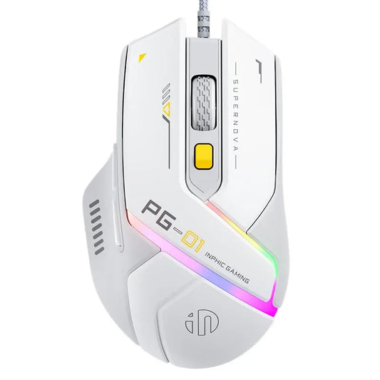 Inphic PG1 Wired Gaming Mouse RGB 12800 DPI Programmable Gaming Mouse with 6 Macro Buttons, 1000Hz Polling Rate USB Computer Mouse