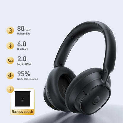 Baseus Bass BH1 NC Lite ANC Wireless Headphones Bluetooth 6.0 Noise Cancelling Headset 80H Battery Over Ear Earphones