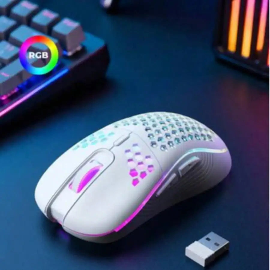 Wireless Gaming Mouse RGB Rechargeable 2.4G USB Gaming Mouse with Honeycomb Design, Ergonomic Wireless Gaming Mouse, LED Lights, Drag-Free Paracord for PC & Laptop