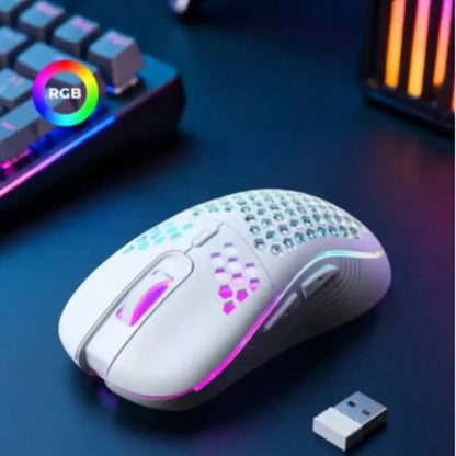 Wireless Gaming Mouse RGB Rechargeable 2.4G USB Gaming Mouse with Honeycomb Design, Ergonomic Wireless Gaming Mouse, LED Lights, Drag-Free Paracord for PC & Laptop