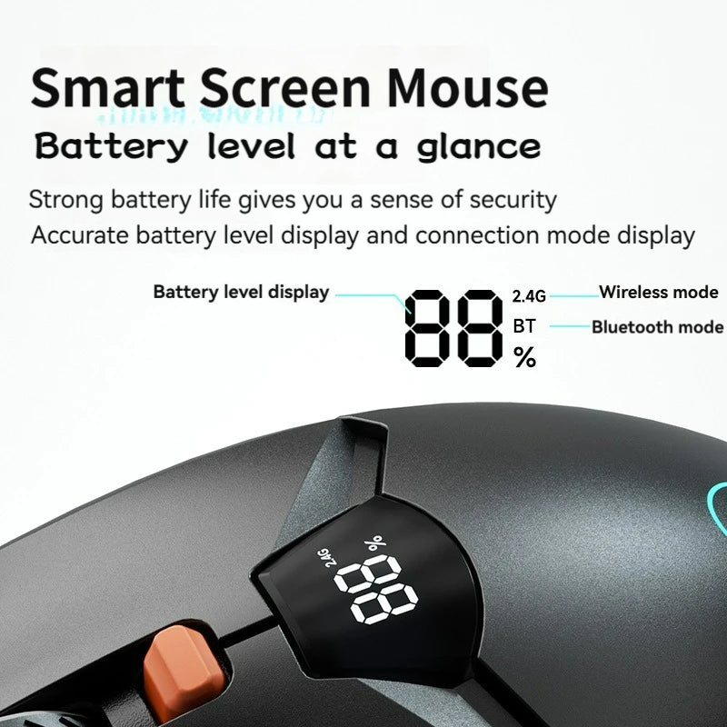Wireless Bluetooth Mouse with Smart Screen Display, Dual Mode Bluetooth 5.1 & 2.4G Rechargeable Silent Mouse, 6400 DPI Ergonomic Office Mouse for Laptop, Tablet & Notebook