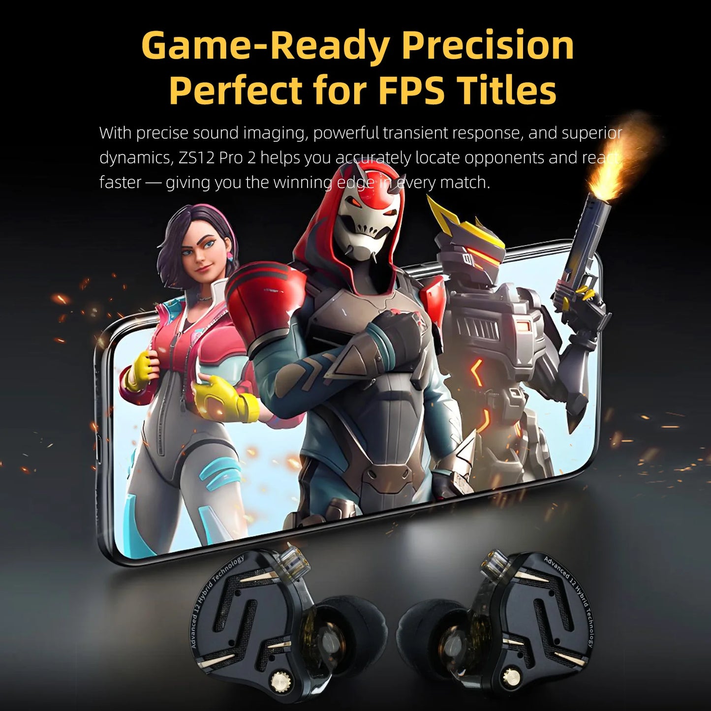 Auriculares intraaurales híbridos KZ ZS12 PRO 2 – Auriculares gaming con cable, graves HiFi y drivers superlineales