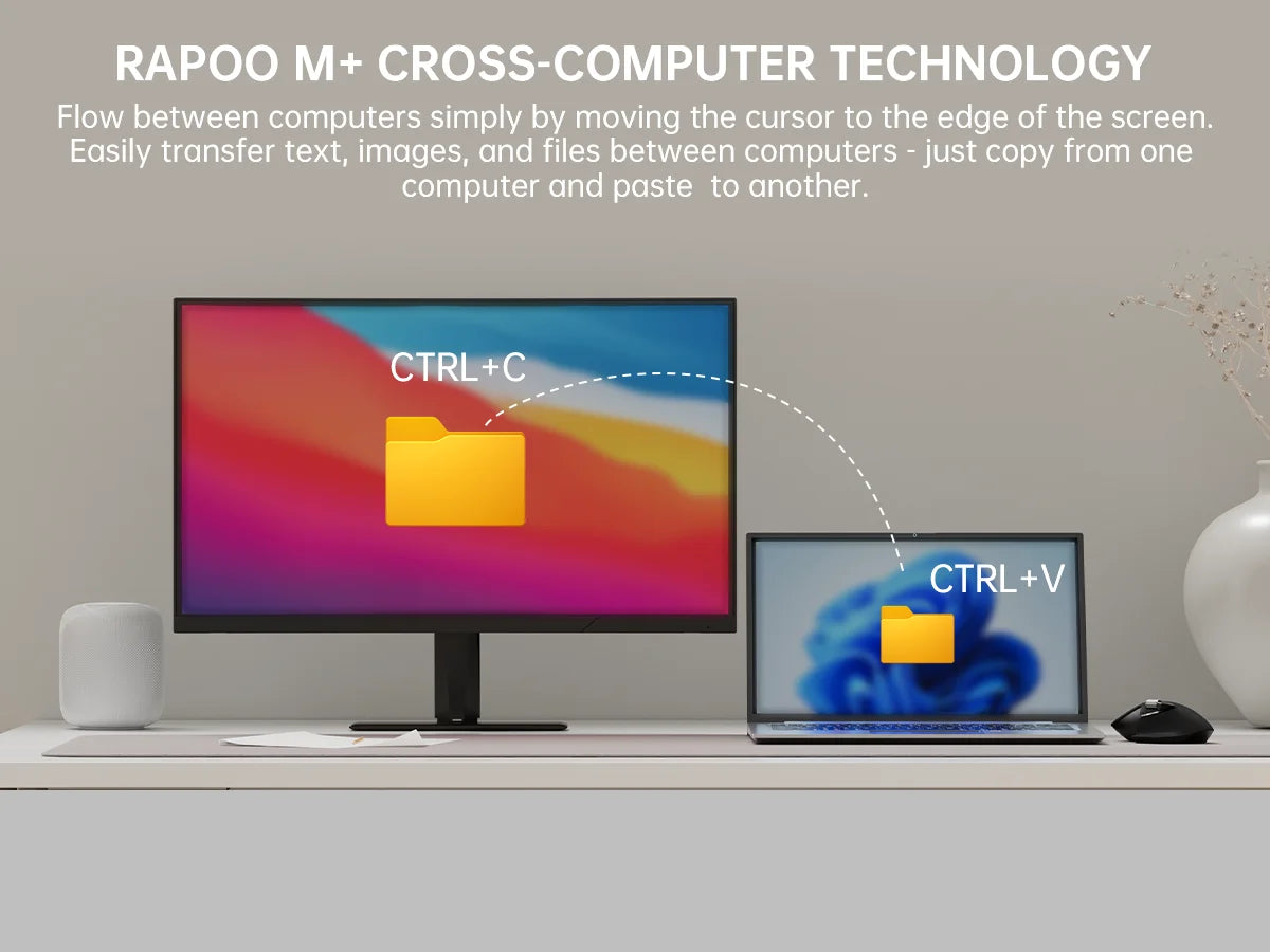 Rapoo MT760 Rechargeable Multi-Device Bluetooth Wireless Mouse, 4000 DPI Ergonomic Wireless Mouse with Tri-Mode Connection for Up to 4 Devices