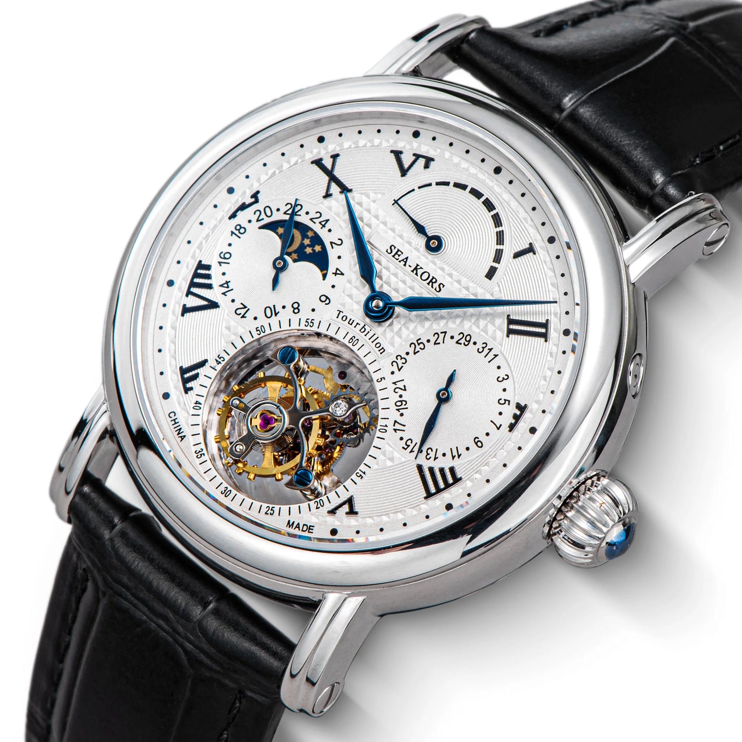 Sugess Seakors Man Tourbillon Watch Original ST8007 Movement Skeleton Dial Moonphase Wristwatche 316L Case Sapphire Romen Luxury