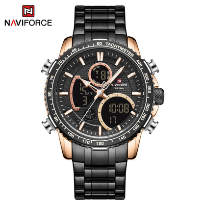 Relógio desportivo para homem NAVIFORCE – Relógio de pulso de luxo original em aço inoxidável, modelo militar estanque com duplo visor