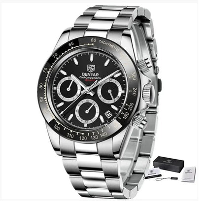 Zegarki męskie BENYAR – luksusowy chronograf, model sportowy, wodoodporny, ze stali nierdzewnej, z mechanizmem kwarcowym
