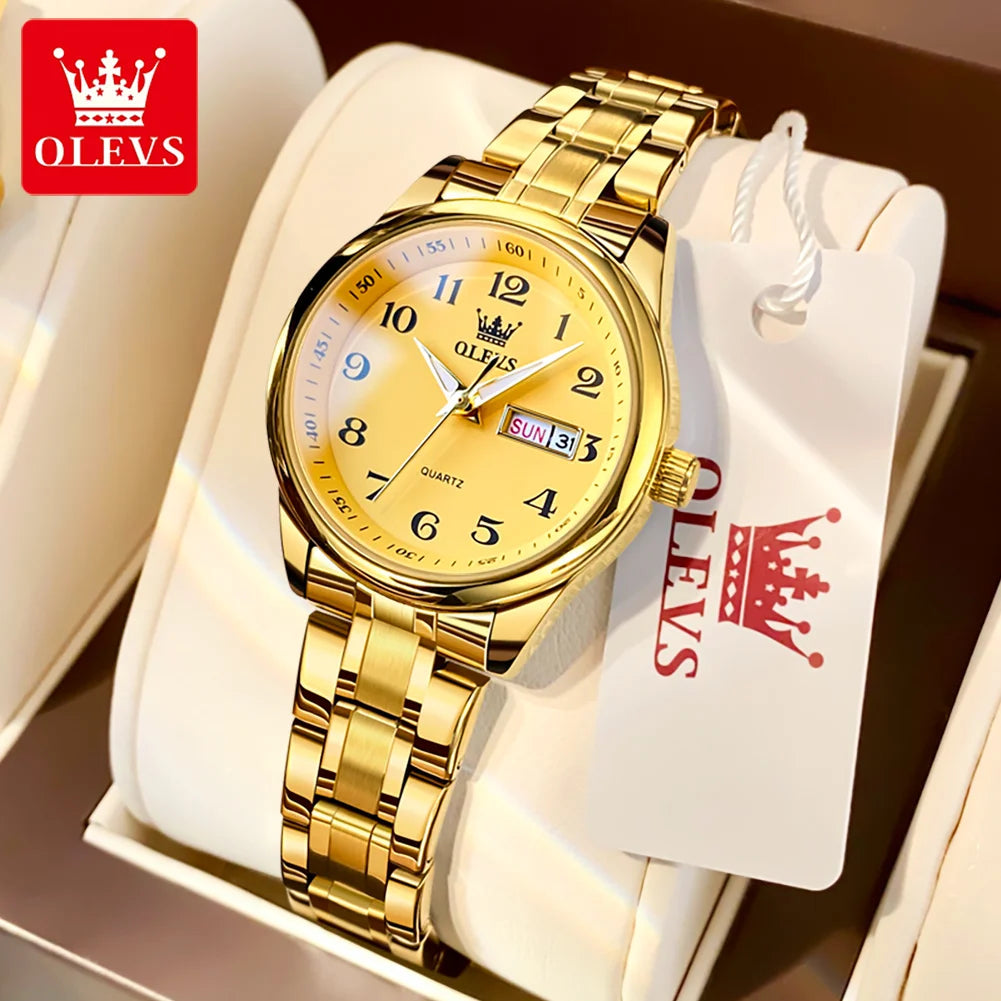 OLEVS Quartz Watch Women Fashion Ladies Watches Wrist Waterproof Luminous Stainless Steel Gold Women Watches Luxury Elegant