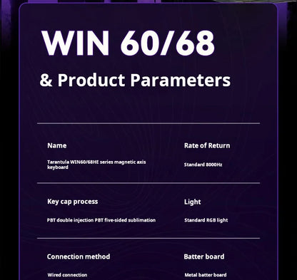 AULA WIN60 HE Magnetic Axis Mechanical Keyboard, 61-Key Wired Gaming Keyboard with Hall Effect Switches, 8K Polling Rate, Hot-Swappable RGB Keyboard for Esports & PC Gaming