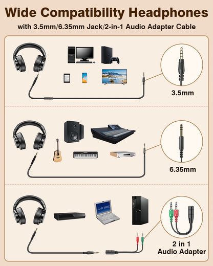 New Bee Wired Professional Studio DJ Headphones Hi-Res Over-Ear Studio Monitor Headphones with Microphone Support for Mixing, Recording, Gaming & Music Production