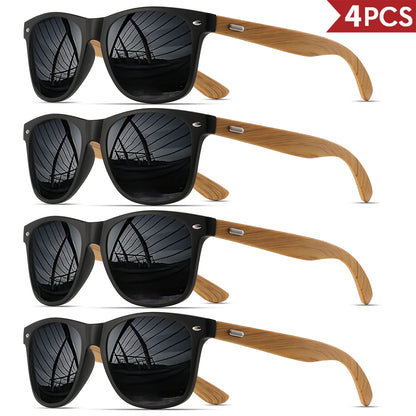 4PCS Bamboo Texture Square Sunglasses UV400, Fashion Unisex Classic - Lightweight for Casual Wear & Holidays