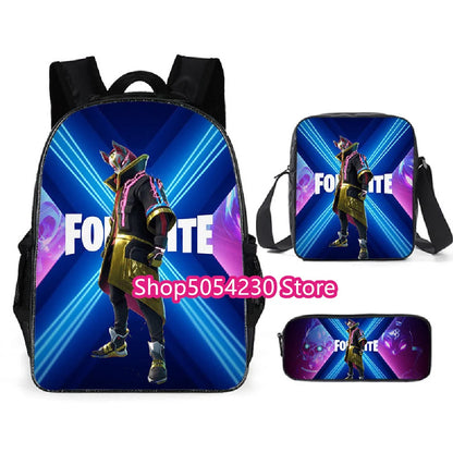Conjunto de Mochila Fortnited 3PCS para Adolescentes e Estudantes, Saco de Viagem Fortress Night, Mochila Escolar 3D de Jogos Populares