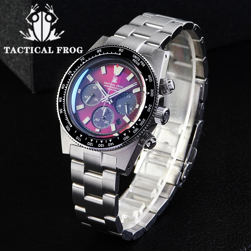 Tactical Frog V2 Solar Chronograph Men Watch Sapphire Crystal Mirror Ceramic Bezel VS75A Eco-Drive Quartz 20Bar Waterproof Watch