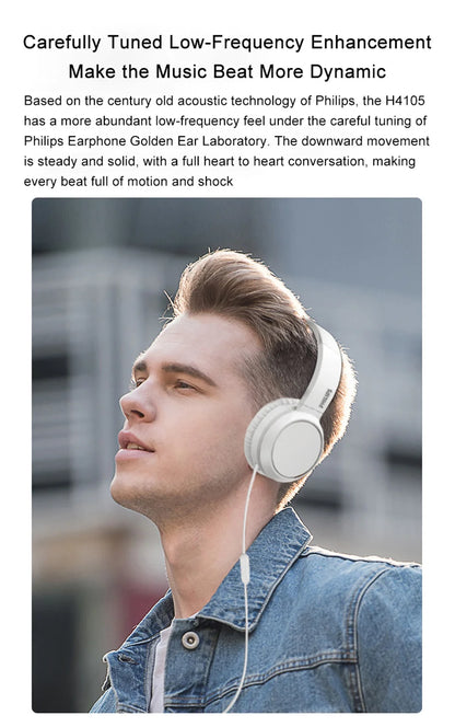 Philips TAH4105 Wired Headphones – HiFi Stereo Deep Bass HD Call Headset with Microphone for Online Learning, Office, Gaming & Sports