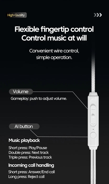 Original 15D Super Bass In-Ear Headphones with Mic – Type-C & 3.5mm AUX Wired Gaming Earphones, Noise Cancelling HiFi Deep Bass Headset for iPhone & Android