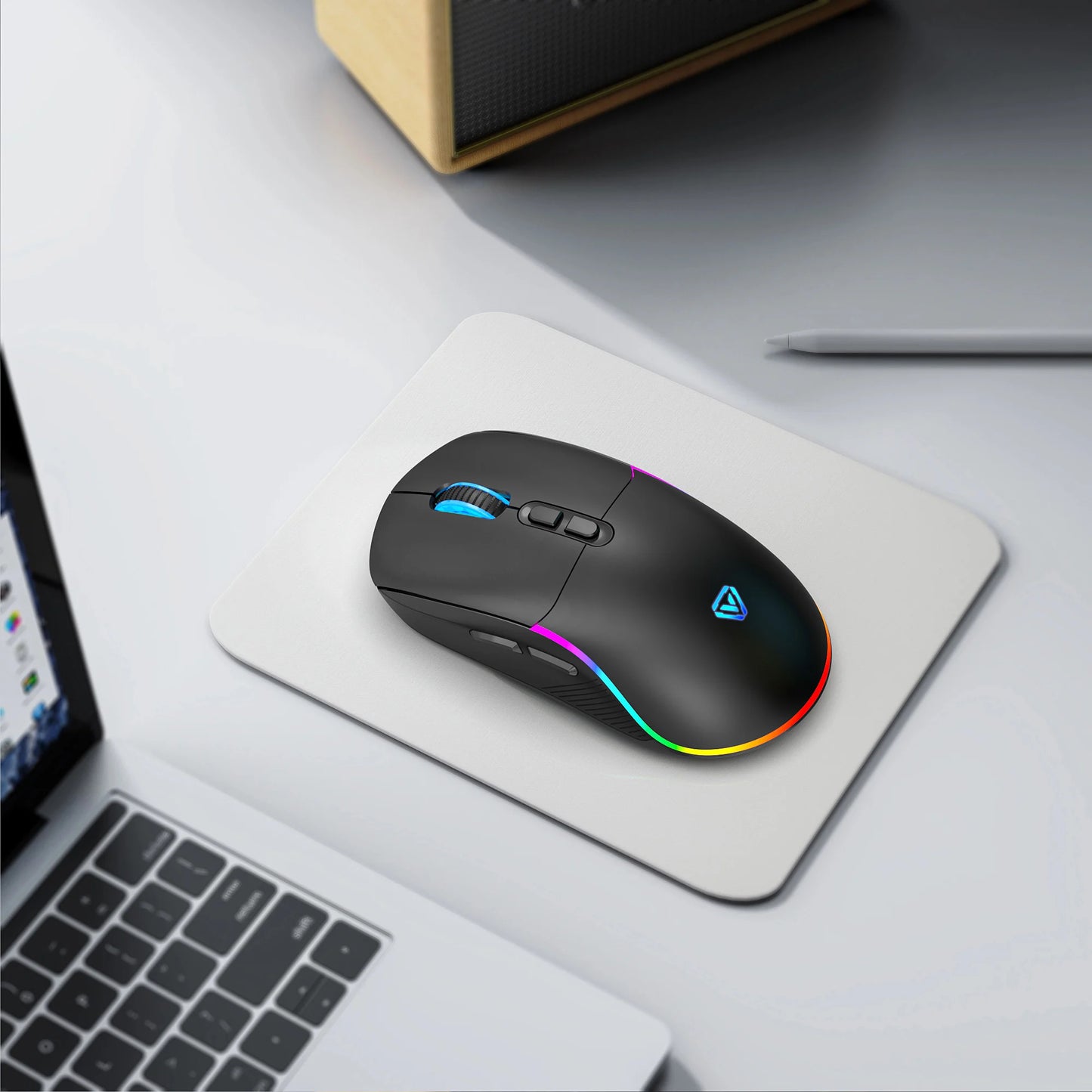 Tri-Mode Wireless Gaming Mouse with Bluetooth 2.4G & Wired Connection, 10000 DPI RGB Esports Mouse with 7 Buttons and Rechargeable Battery