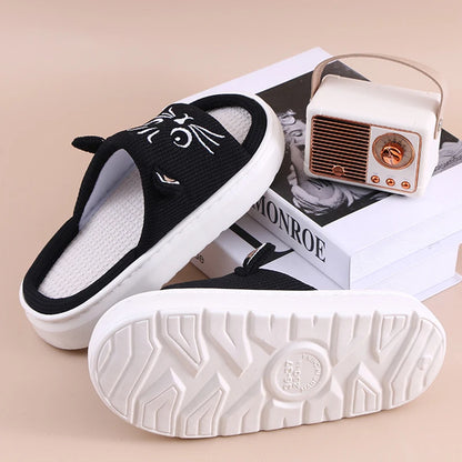 Claquettes plates en EVA pour femmes, motif chat de dessin animé, pour la maison, printemps-été, chaussures de créateur, sandales d'intérieur souples antidérapantes à bout ouvert pour filles