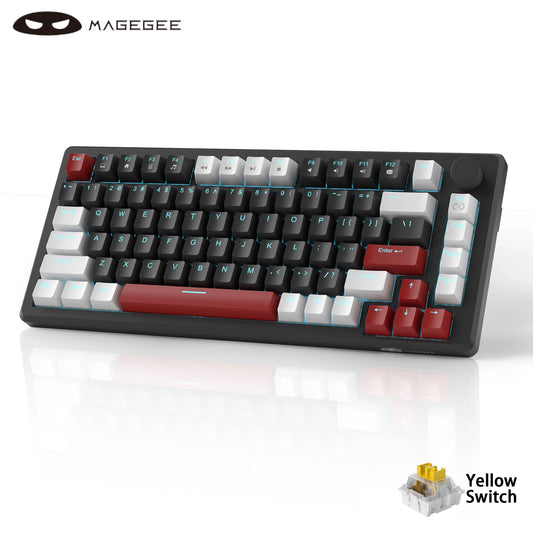 MageGee 75% Mechanical Gaming Keyboard with Knob Control, Wired Mechanical Gaming Keyboard with Blue Backlit, Red/Yellow Switch Gaming Keyboard for PC Windows