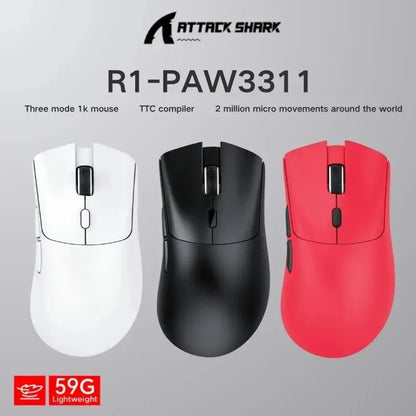 Bluetooth мишка ATTACK SHARK R1 – популярна мишка, представена от инфлуенсъри, автентична директно от марката, сензор PAW3311 с 1K Hz за гейминг
