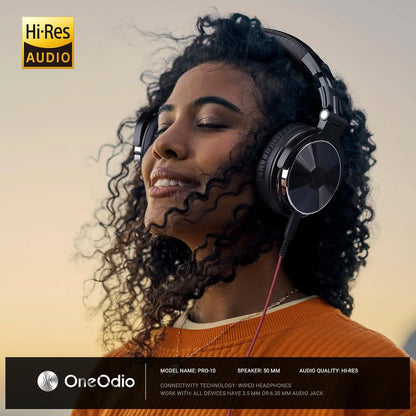 OneOdio Pro-10 Studio Monitoring Headphones Wired HiFi Over-Ear Headphones with 50mm Drivers, Deep Bass, Professional Audio & Built-in Microphone