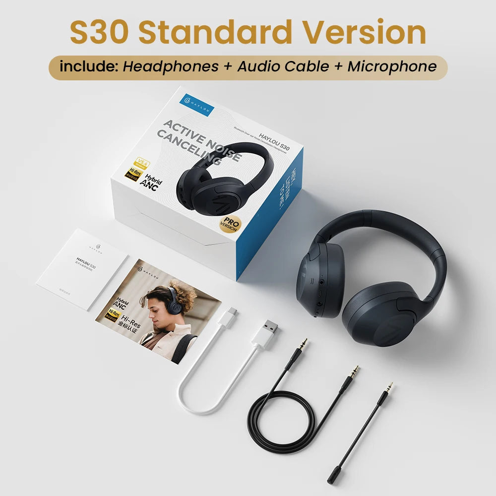HAYLOU S30 Wireless Bluetooth 5.4 Headphones – 43dB Adaptive Noise Cancelling Over-Ear Headphones, 40mm Driver, 80H Playtime Hi-Res ANC Headset with Microphone