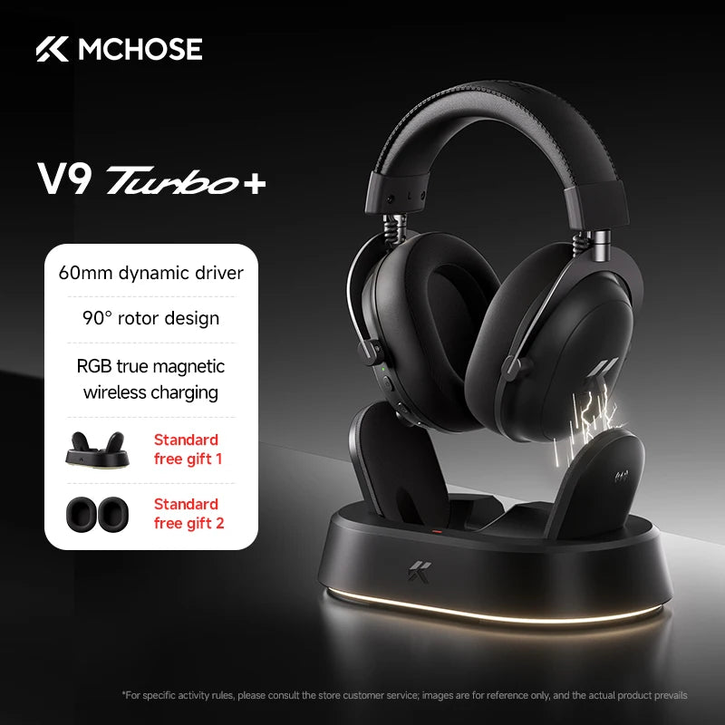 MCHOSE V9 Turbo Wireless Gaming Headset 7.1 Surround Sound RGB Esports Headphones with 60mm Drivers, Noise Cancelling Mic & Charging Base